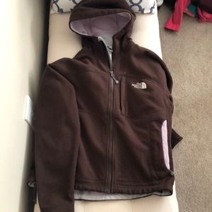 Brown/purple North Face fleece jacket